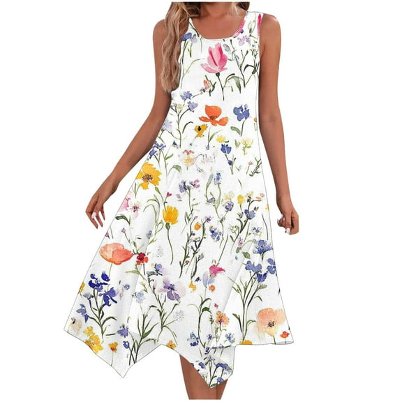 Xixinqiwan Sundresses for Women 2025 Plus Size,Women Summer Wide Strap Round Neck Sleeveless Causal Beach Cover Up Dress with Pockets