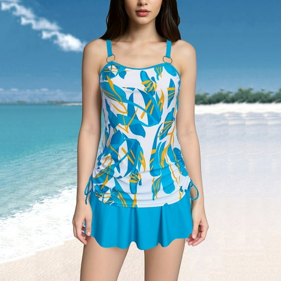 Xixinqiwan Swimsuits for Women 2025 Clearance,Two Piece Womens Tankini Swimsuits 2025 Modest Tankini Bathing Suit Tops with Shorts Tummy Control Swimwear Blue 4XL