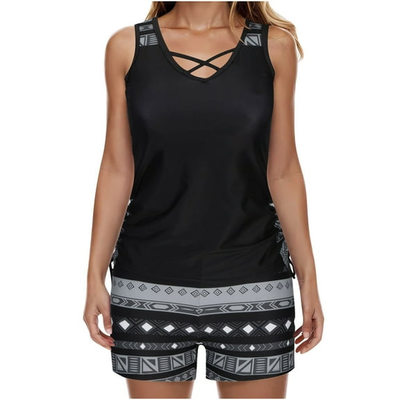 Xixinqiwan Tankini Bathing Suit for Women,Women Retro Bathing Suits Two Pieces Modest Swimwear Sports Tank Tops with Boyshorts