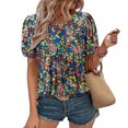 thumbnail image 1 of Xixinqiwan Today Women Summer Shirts,Women's Summer Boho Floral Shirt Ruffle Crew Neck Tops Short Sleeve 2025 Casual Blouses Multicolor L, 1 of 7