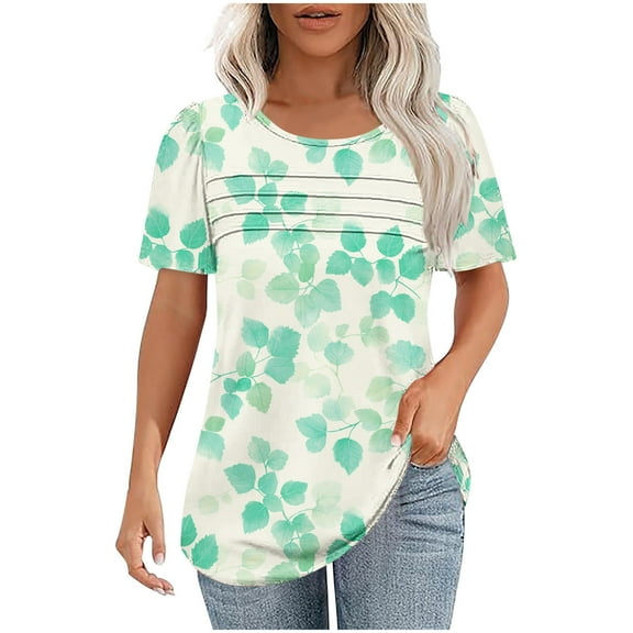 Xixinqiwan Today Women Summer Shirts,Womens Summer Tops Round Neck Short Sleeve Tops for Women Casual Flowy Tunic Blouse Mint Green S