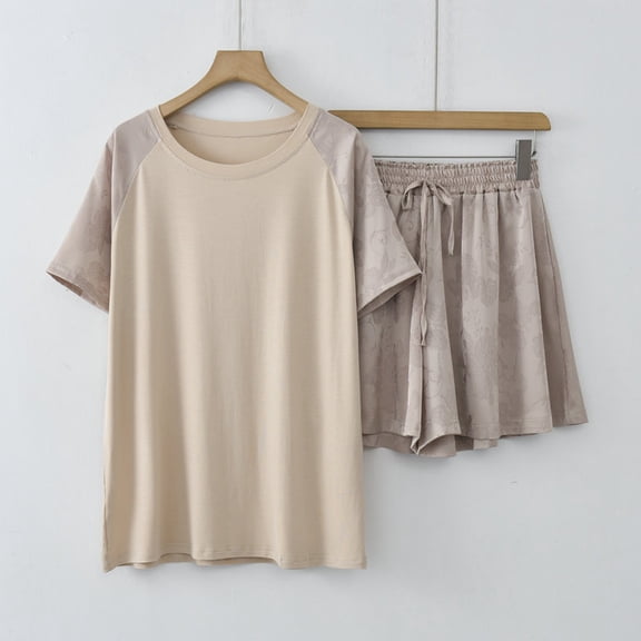 Xixinqiwan Two Piece Womens Pajama Set,Women's Modal Short Sleeve V-neck Shirt and Shorts Sleepwear Soft Comfort Nightwear Pjs