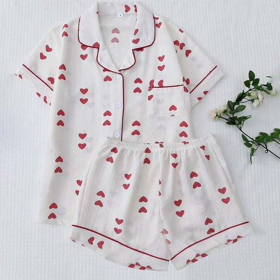 Xixinqiwan Two Piece Womens Pajama Set,Womens Satin Pajamas Set Button Down 2 Piece Silk Pjs Shorts Set Ruffle Notch Collar Sleepwear