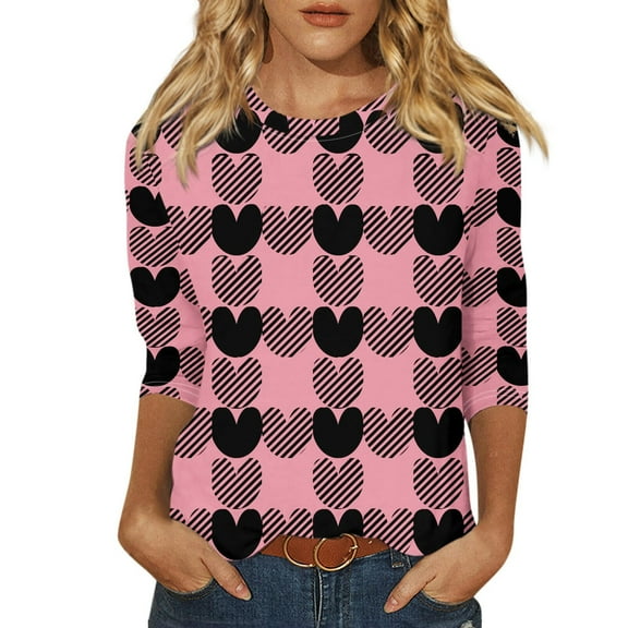 Xixinqiwan Valentine's Day Gift for Women Long Sleeve Shirts,Funny 2025 Love Heart Printed Long Sleeve Blouse Lightweight Soft Crewneck Dressy Workout Tops for Gifts