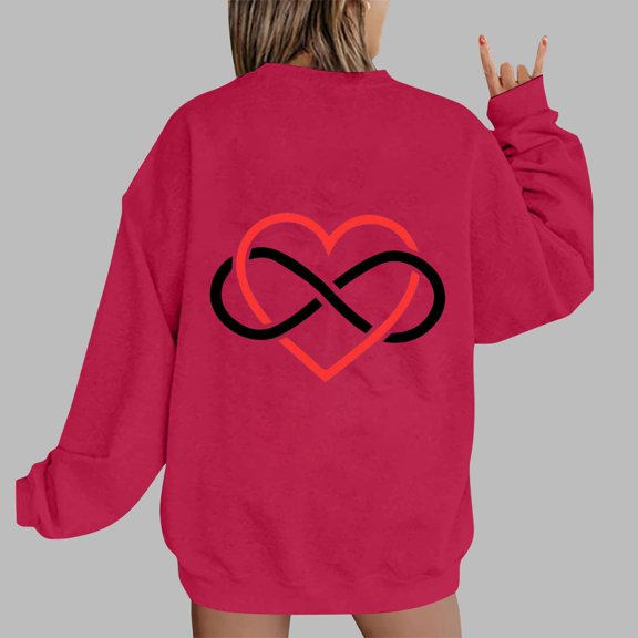 Xixinqiwan Valentine's Day Gift for Women Shirts,Women Funny Love Heart Graphic Valentines Shirt Casual Valentines Round Neck Pullover Top