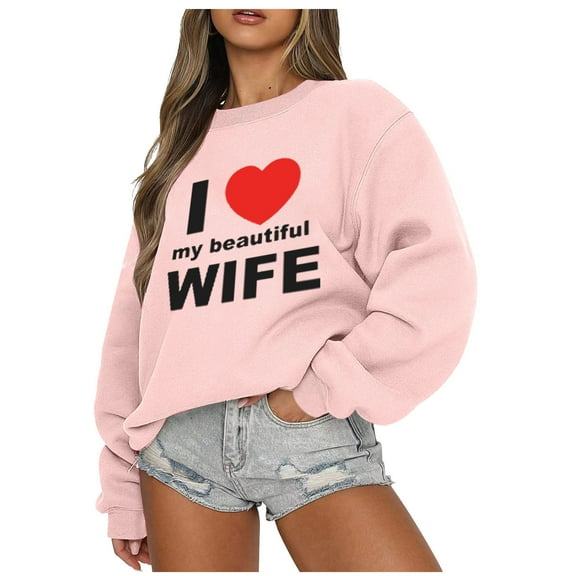 Xixinqiwan Valentine's Day Gift for Women Shirts,Women Valentines Day Lovers Sweaters Casual Round Neck Hoodless Sweatshirts Pullover Tops