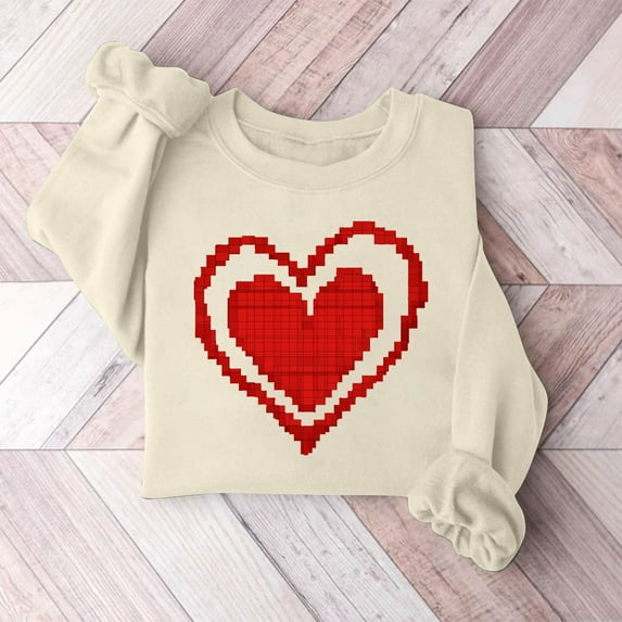 Xixinqiwan Valentine's Day Gift for Women Shirts,Women Valentines Sweater Love Heart Graphic Knit Sweatshirts Valentine Day Oversized Crewneck Tops