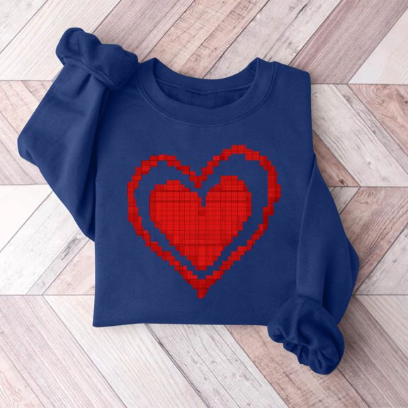 Xixinqiwan Valentine's Day Gift for Women Shirts,Women Valentines Sweater Love Heart Graphic Knit Sweatshirts Valentine Day Oversized Crewneck Tops