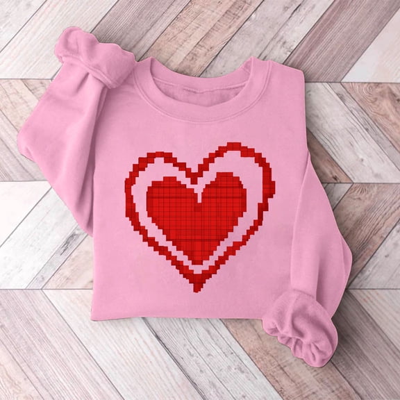 Xixinqiwan Valentine's Day Gift for Women Shirts,Women Valentines Sweater Love Heart Graphic Knit Sweatshirts Valentine Day Oversized Crewneck Tops
