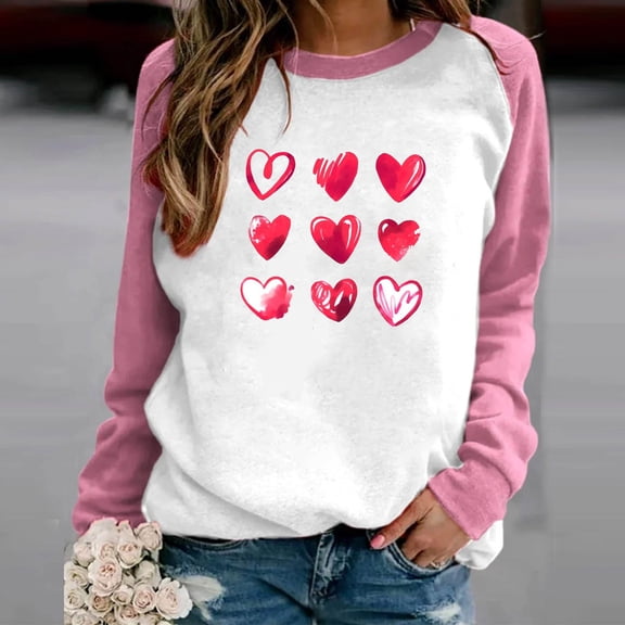 Xixinqiwan Valentine's Day Sweatshirt,Funny 2025 Love Heart Printed Pullover Tops Lightweight Soft Crewneck Dressy Workout Tops for Gifts