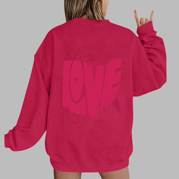 Xixinqiwan Valentine's Day Sweatshirt,Women 2025 Happy Valentine's Day Shirts Round Neck Casual Solid Slogan Long Sleeve Pullover Sweatshirt Tops
