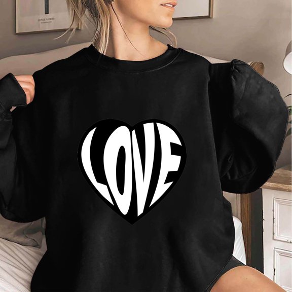Xixinqiwan Valentine's Day Sweatshirt,Women Love Heart Pullover Letter Print Tie Dye Crewneck Long Sleeve Shirt Women Top