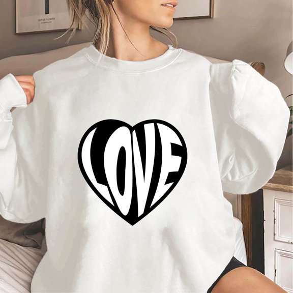 Xixinqiwan Valentine's Day Sweatshirt,Women Love Heart Pullover Letter Print Tie Dye Crewneck Long Sleeve Shirt Women Top
