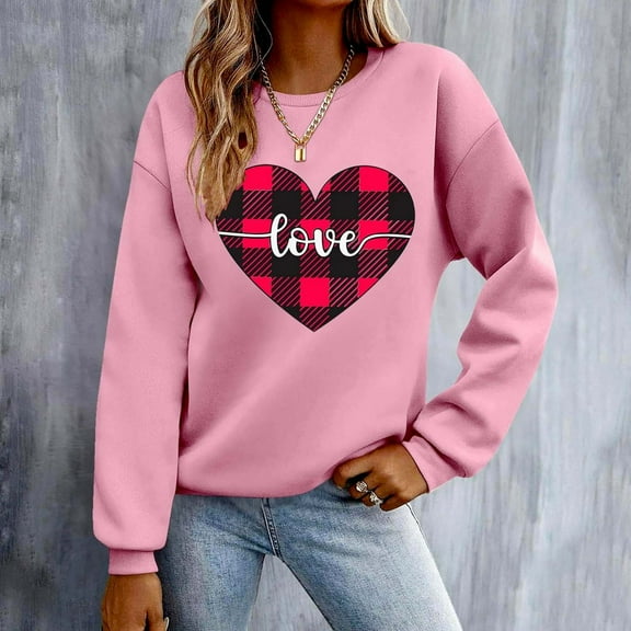 Xixinqiwan Valentine's Day Sweatshirt,Women Valentine's Day Retro Graphic Sweater Simple Heart Printed Shirt Casual Long Sleeve Pullover Top