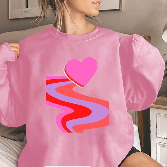 Xixinqiwan Valentines Day Love Heart Sweatshirts,Women Cute Teacher Valentine Sweatshirt Casual Heart Grahic Pullover Oversized Crewneck Tops