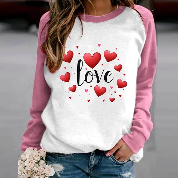 Xixinqiwan Valentines Day Love Heart Sweatshirts,Women Love Heart Pullover Letter Print Tie Dye Crewneck Long Sleeve Shirt Women Top