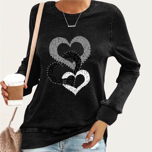 Xixinqiwan Valentines Day Love Heart Sweatshirts,Women Valentine Heart Sweatshirt Vintage Pullover Tops Valentines Gifts for Girlfriend Wife