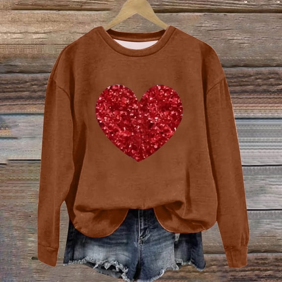 Xixinqiwan Valentines Day Love Heart Sweatshirts,Womens Casual Crewneck Pullover Tops Cute Loose Fit Sweatshirt Valentine's Day Blouse
