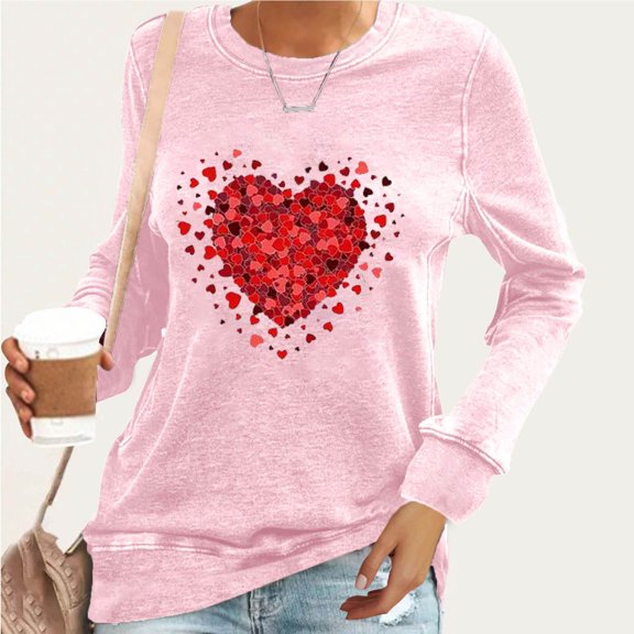 Xixinqiwan Valentines Day Sweatshirt for Women,Women Valentines Sweater Love Heart Graphic Knit Sweatshirts Valentine Day Oversized Crewneck Tops
