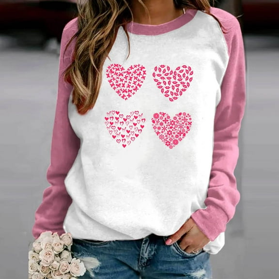 Xixinqiwan Valentines Day Sweatshirt for Women,Womens Love Heart Valentine Pullover Sweatshirts Casual Lovely Graphic Long Sleeve Pullover Tops