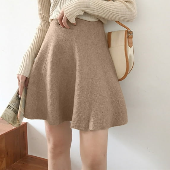 Xixinqiwan Women 2025 Skirts Plus Size,Women's Skorts Solid Colour High-Waisted A-Line Umbrella Skirt Cover Crotch Thin Wool Knitted Pleated Short Skirts