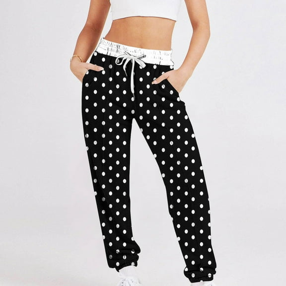 Xixinqiwan Women Baggy Sweatpants Fashion Polka Dots Sweat Pant Elacstic Waist Tapered Women Pants Running Joggers