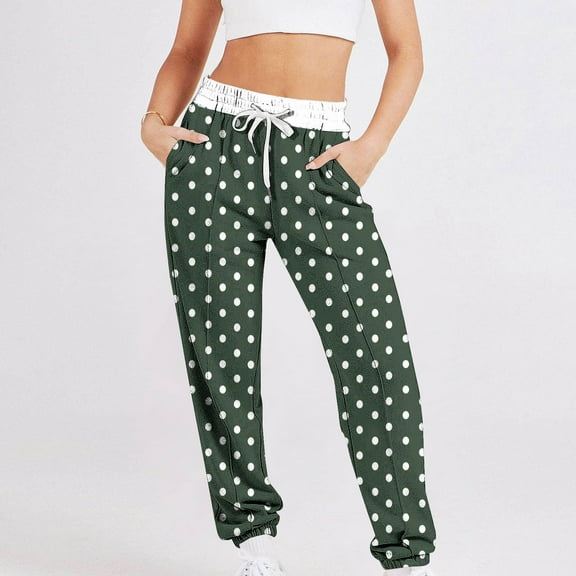 Xixinqiwan Women Baggy Sweatpants Fashion Polka Dots Sweat Pant Elacstic Waist Tapered Women Pants Running Joggers