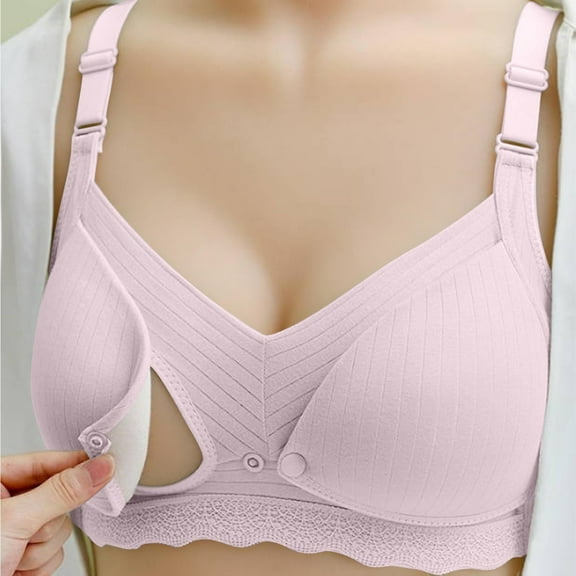 Xixinqiwan Women Bras Wireless,Womens Cotton Maternity Sleep Bra Open Buckle Nursing Bralettes Support Front Bras Pregnancy Postpartum Breastfeeding Underwear