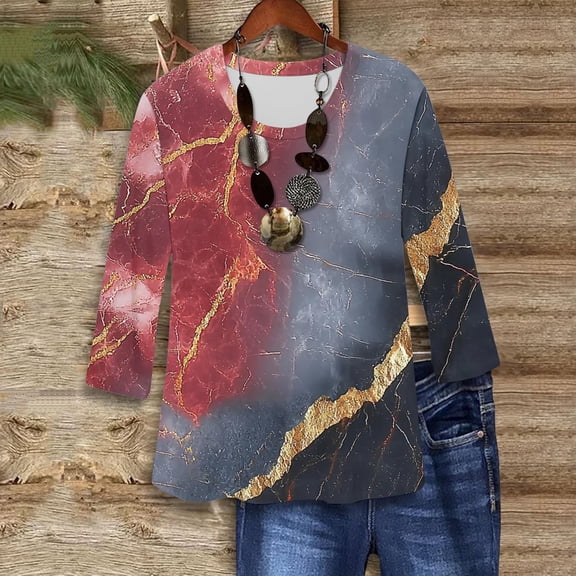 Xixinqiwan Women Clothing ,Womens 3/4 Sleeve Tops Plus Size Crew Neck Summer Shirts Dressy Casual Loose Fit Three Quarter Blouse Red S