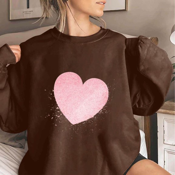 Xixinqiwan Women Crewneck Sweatshirt Valentine's Shirt,Women Love Heart Print Casual Long Sleeve Shirts Hoodie Pullover Blouse Tops Hoodless Sweater