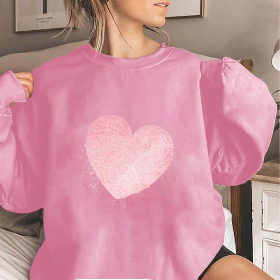 Xixinqiwan Women Crewneck Sweatshirt Valentine's Shirt,Women Love Heart Print Casual Long Sleeve Shirts Hoodie Pullover Blouse Tops Hoodless Sweater