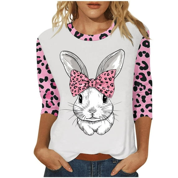 Xixinqiwan Women Easter Shirt,Womens Plus Size Bunny Graphic Tees Happy Easter Bunny Hare Tops Funny Spring Shirts