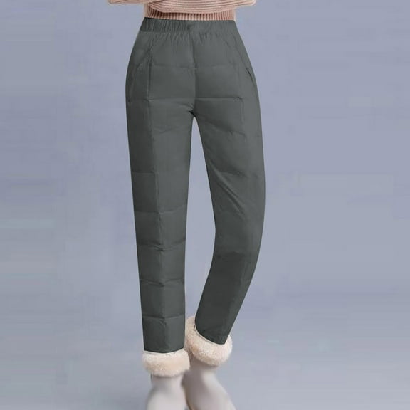 Xixinqiwan Women Fleece Lined Warm Pants Trendy Thermal Thickened Lined Lamb Velvet Sports Trousers Outdoor Snow Pants