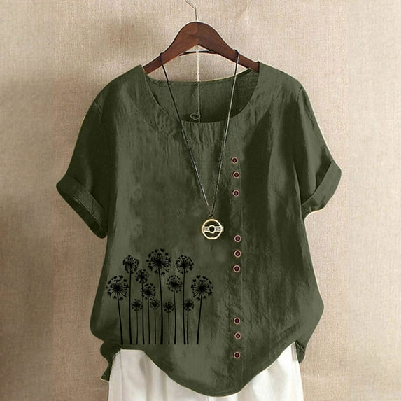 Xixinqiwan Women Tops,Basic T Shirts for Women Short Sleeve Casual Summer Tops Trendy Loose Fit Tshirt Blouse Army Green 3XL