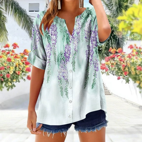 Xixinqiwan Women No Boundaries Tops,Hawaiian Shirts for Women Tropical Casual Shirt Short Sleeve Floral Blouses Tops Summer Vacation Outfits