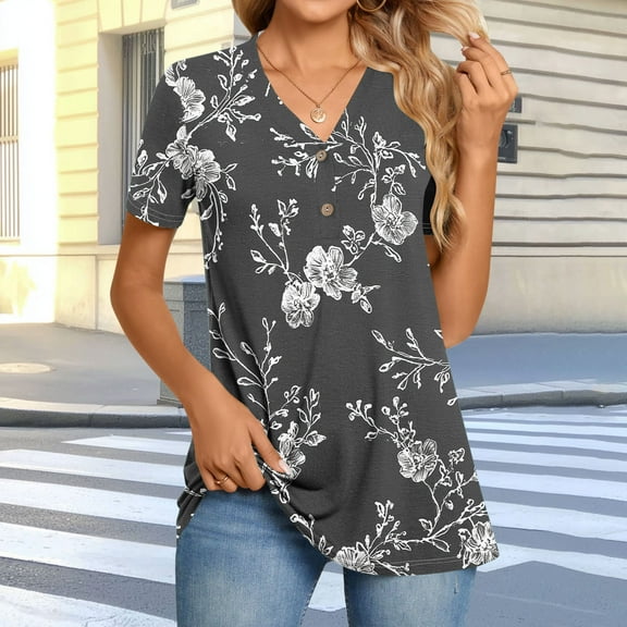 Xixinqiwan Women No Boundaries Tops,Summer Tops for Women Short Sleeve Button Down V-neck T Shirts 2025 Beach Vacation Dressy Blouse