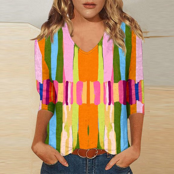 Xixinqiwan Women No Boundaries Tops,Women Boho Floral Shirts 3/4 Sleeve V Neck Flowy Casual Summer Blouses Tops Hawaii Outfits Clothes