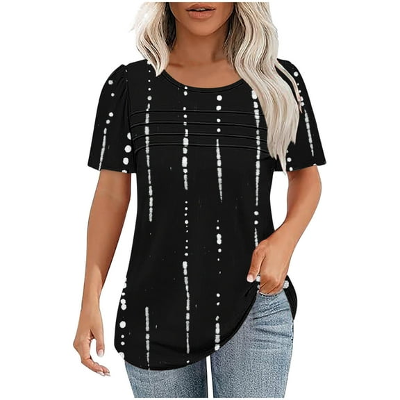 Xixinqiwan Women No Boundaries Tops,Women Crew Neck Shirts Floral Short Sleeve Tops Flowy Casual Summer Blouses T-Shirt Black L