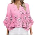 thumbnail image 1 of Xixinqiwan Women No Boundaries Tops,Women Cute Blouse V-Neck Floral Print 3/4 Sleeve Tops Dressy Casual Graphic Tees Womens Plus Size Clothes Pink S, 1 of 6