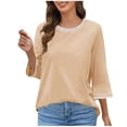 thumbnail image 1 of Xixinqiwan Women Tops,Womens 3/4 Sleeve T Shirts Round Neck Solid Shirts Cute Fit Summer Casual Basic Tee Tops Beige L, 1 of 5
