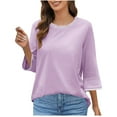 thumbnail image 1 of Xixinqiwan Women No Boundaries Tops,Womens 3/4 Sleeve T Shirts Round Neck Solid Shirts Cute Fit Summer Casual Basic Tee Tops Purple M, 1 of 5