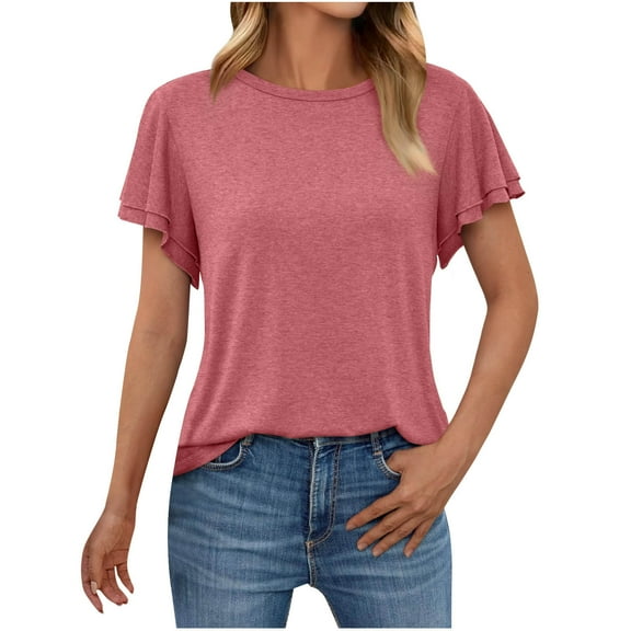 Xixinqiwan Women No Boundaries Tops,Womens Dressy Casual Tops Short Sleeve Crew Neck Shirts Elegant Solid Basic Tops Work Blouse Pink S