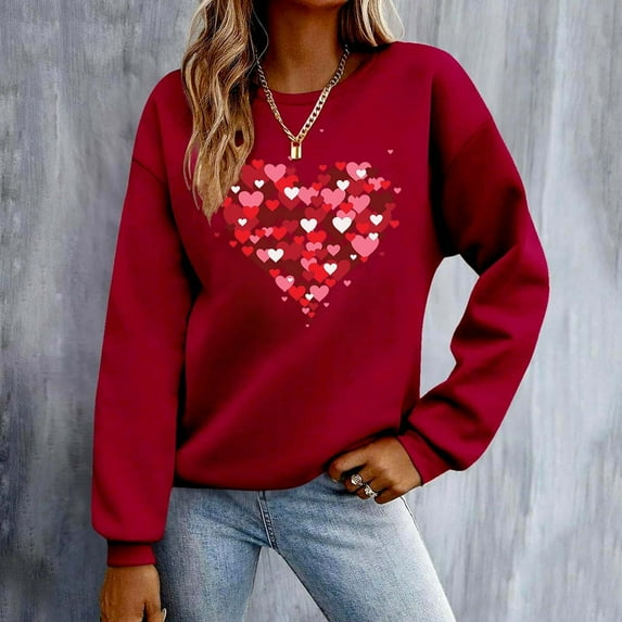 Xixinqiwan Women Plus Size Tops Valentines Day Shirt,Women Buffalo Plaid Love Heart Graphic Tees Letter Print Long Sleeve Tops Shirts