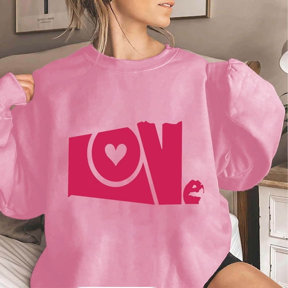 Xixinqiwan Women Plus Size Tops Valentines Day Shirt,Women Valentine's Day Retro Graphic Sweater Simple Heart Printed Shirt Casual Long Sleeve Pullover Top