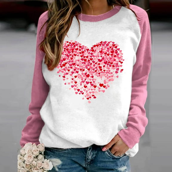 Xixinqiwan Women Plus Size Tops Valentines Day Shirt,Women's Cute Heart Sweatshirts Long Sleeve Tops Spring Fashion Clothes Trendy Holiday Outfits
