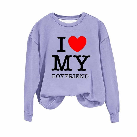 Xixinqiwan Women Pullover Sweatshirts,Women's Round Neck Raglan Sleeves Long Sleeved Valentine's Day i love my boyfriend Printed Top Sweater