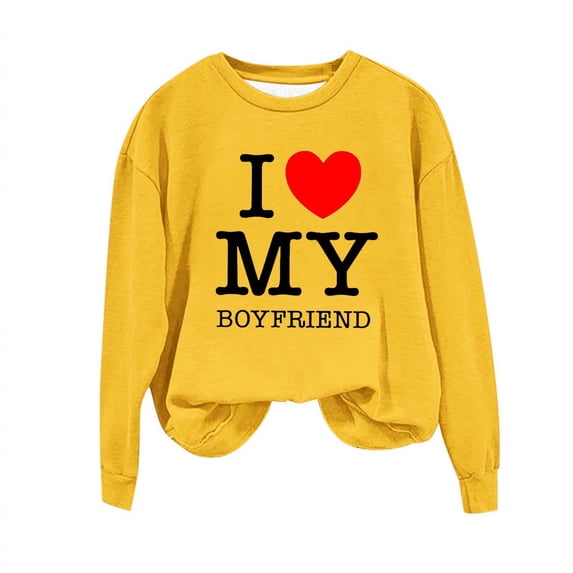 Xixinqiwan Women Pullover Sweatshirts,Women's Round Neck Raglan Sleeves Long Sleeved Valentine's Day i love my boyfriend Printed Top Sweater