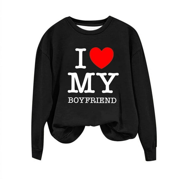 Xixinqiwan Women Pullover Sweatshirts,Women's Round Neck Raglan Sleeves Long Sleeved Valentine's Day i love my boyfriend Printed Top Sweater