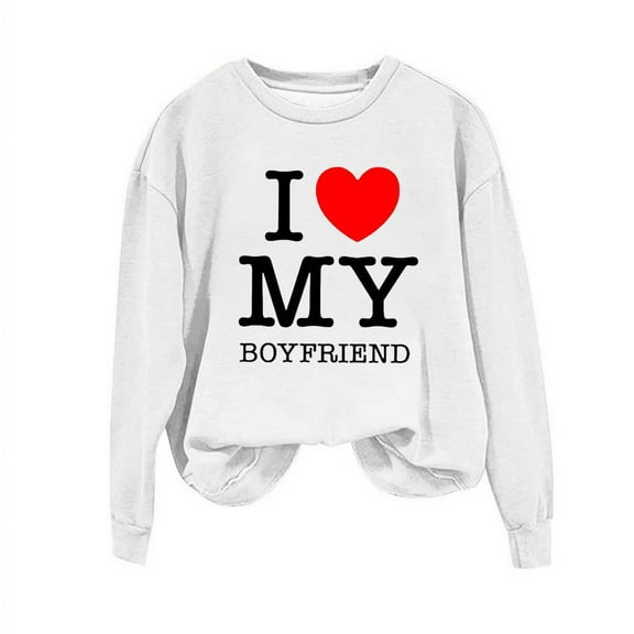 Xixinqiwan Women Pullover Sweatshirts,Women's Round Neck Raglan Sleeves Long Sleeved Valentine's Day i love my boyfriend Printed Top Sweater