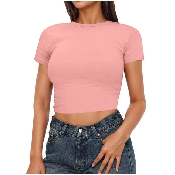 Xixinqiwan Women Shirts Short Sleeves,Women Crop Cute Trendy Basic Tight Rounk Neck Blouse Short Sleeve Tee Tops Today